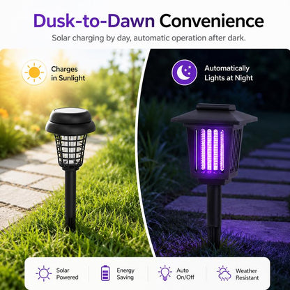 Eco-Friendly - 2-in-1 Flickering Flame - Solar Powered Mosquito Zapper & Garden Stake Light