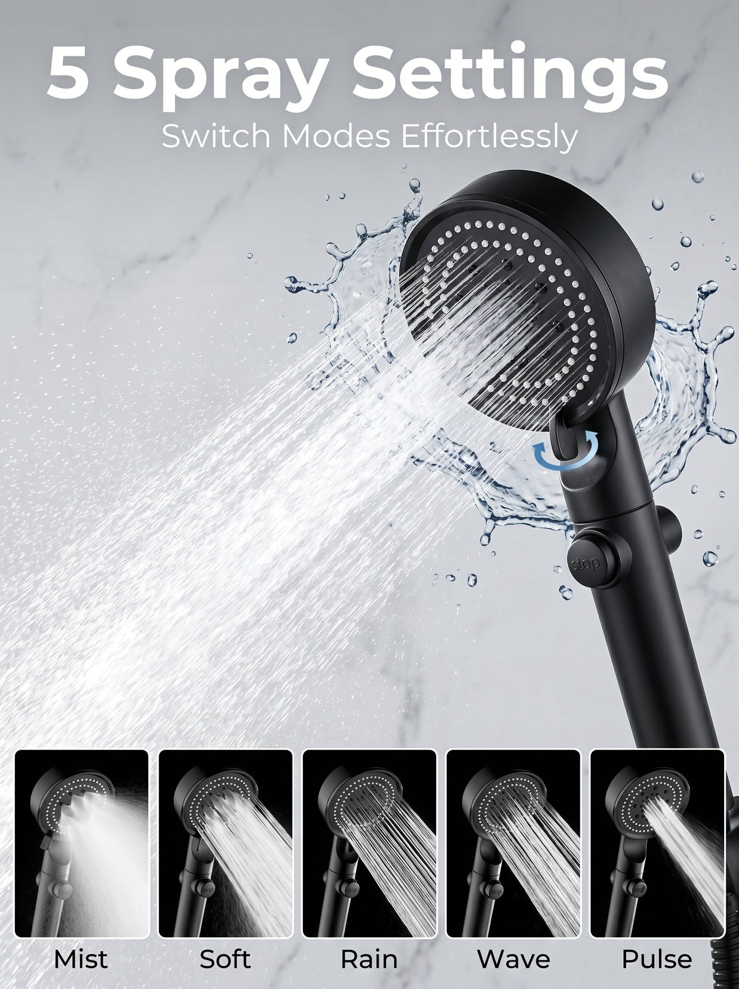 Hot sale🔥High Pressure Boosting Shower Head 360° Rotatable Water Saving Rainfall Nozzle