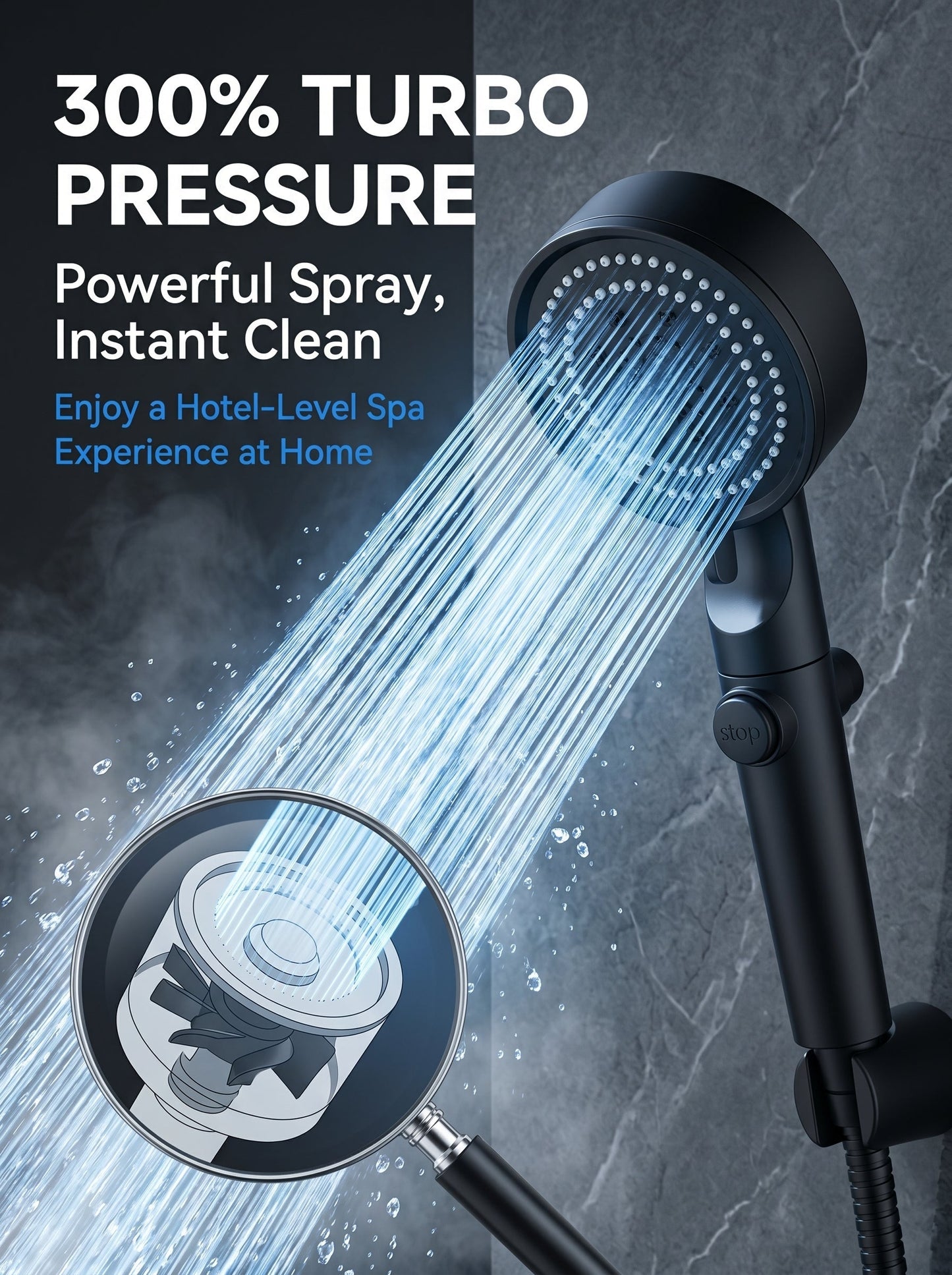 Hot sale🔥High Pressure Boosting Shower Head 360° Rotatable Water Saving Rainfall Nozzle