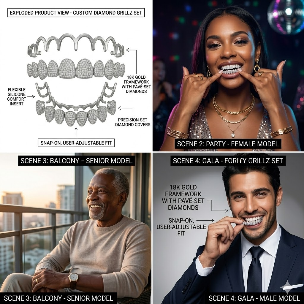 Last Day 49% OFF🔥 DIAMOND GRILLZ - Full diamond crusted grillz for maximum shine